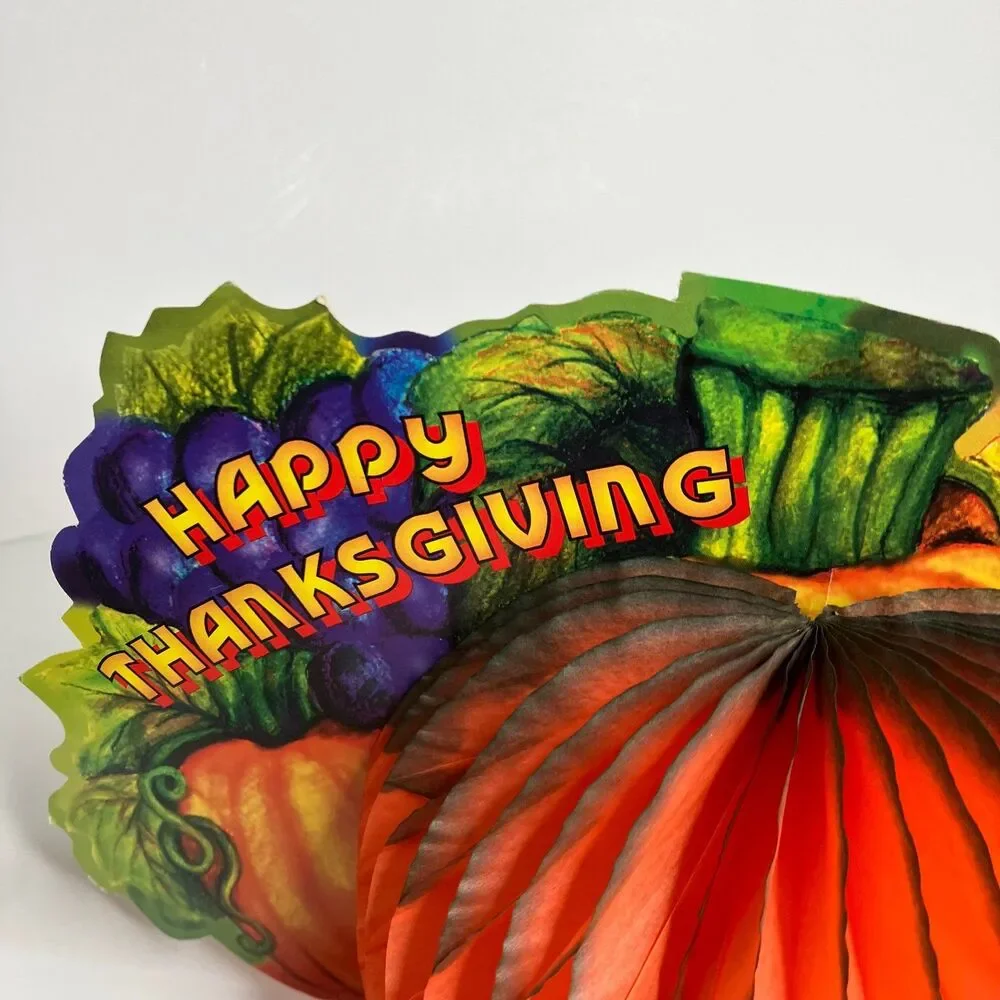 Happy Thanksgiving Honeycomb Crepe Paper Pumpkins Lot Of 2 Centerpieces